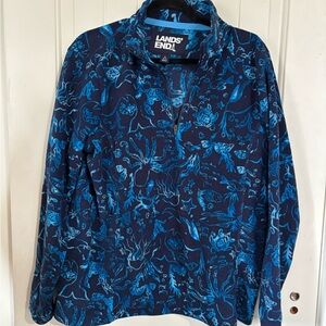 Lands' End Blue Sea Life Patterned Fleece Pullover Size L Large